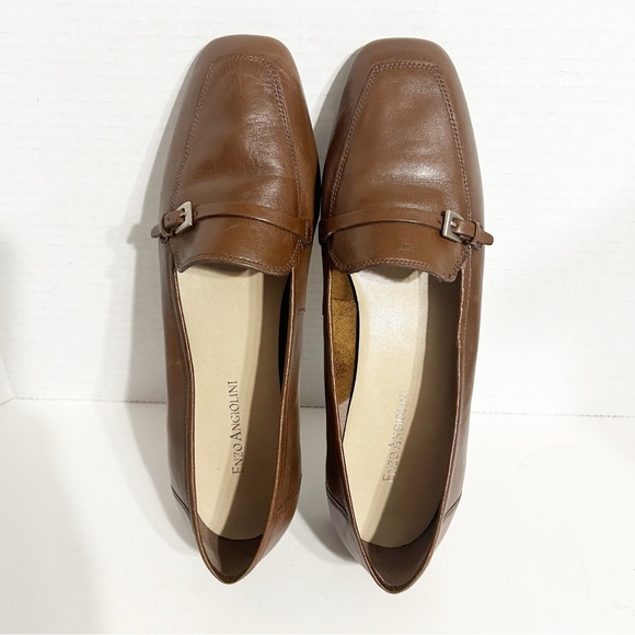 Enzo Angiolini Bernell Squared Toed Smooth Leather Loafers Flats Strap Buckle 🤎 - Picture 6 of 13